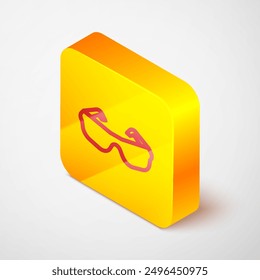 Isometric line Glasses icon isolated on grey background. Eyeglass frame symbol. Yellow square button. Vector