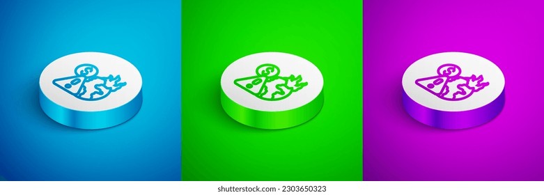 Isometric line Global economic crisis icon isolated on blue, green and purple background. World finance crisis. White circle button. Vector