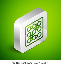 Isometric line Graphic password protection and safety access icon isolated on green background. Security, safety, protection, privacy concept. Silver square button. Vector