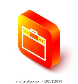 Línea isométrica Icono de tableta gráfica aislado en fondo blanco. Botón cuadrado naranja. Ilustración vectorial
