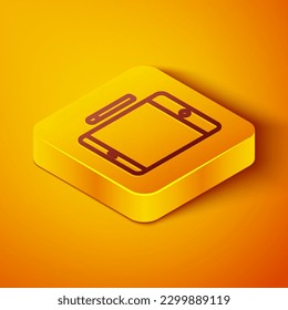 Isometric line Graphic tablet icon isolated on orange background. Yellow square button. Vector Illustration