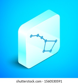 Isometric line Great Bear constellation icon isolated on blue background. Silver square button. Vector Illustration