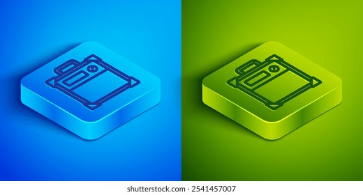 Isometric line Guitar amplifier icon isolated on blue and green background. Musical instrument. Square button. Vector