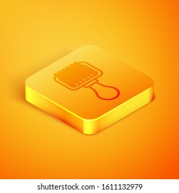 Isometric line Hair brush for dog and cat icon isolated on orange background. Brush for animal fur. Pet accessory. Orange square button. Vector Illustration