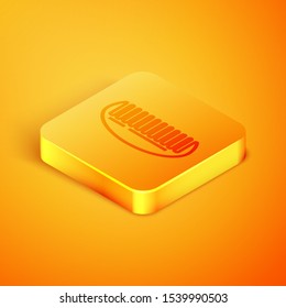Isometric line Hairbrush icon isolated on orange background. Comb hair sign. Barber symbol. Orange square button. Vector Illustration