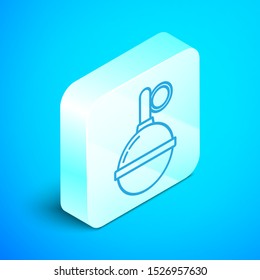 Isometric line Hand grenade icon isolated on blue background. Bomb explosion. Silver square button. Vector Illustration