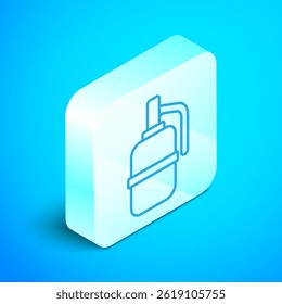 Isometric line Hand grenade icon isolated on blue background. Bomb explosion. Silver square button. Vector