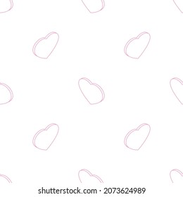 Patrón de corazones de línea isométrica. Corazón rosado de contorno romántico sobre fondo blanco. Ilustración vectorial de amor. 