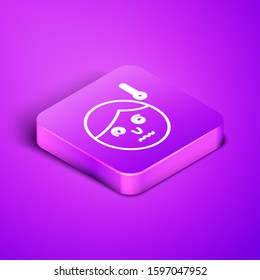 Isometric line High human body temperature or get fever icon isolated on purple background. Disease, cold, flu symptom. Purple square button. Vector Illustration
