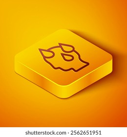 Isometric line High human body temperature or get fever icon isolated on orange background. Disease, cold, flu symptom. Yellow square button. Vector