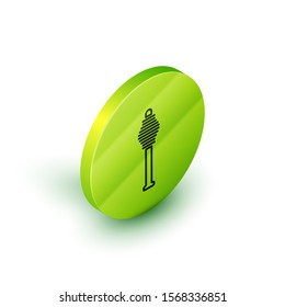 Isometric line Honey dipper stick icon isolated on white background. Honey ladle. Green circle button. Vector Illustration