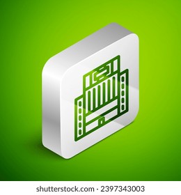 Isometric line Hotel Ukraina building icon isolated on green background. Silver square button. Vector
