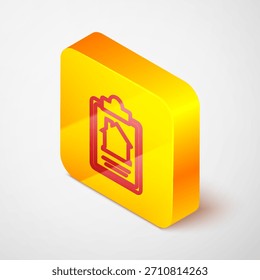 Isometric line House contract icon isolated on grey background. Contract creation service, document formation, application form composition. Yellow square button. Vector