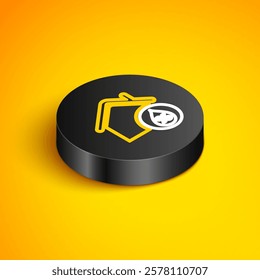 Isometric line House humidity icon isolated on yellow background. Weather and meteorology, thermometer symbol. Black circle button. Vector