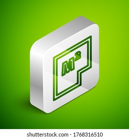 Isometric line House plan icon isolated on green background. Silver square button. Vector