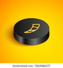 Isometric line Hunting horn icon isolated on yellow background. Black circle button. Vector