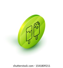 Isometric line Ice cream icon isolated on white background. Sweet symbol. Green circle button. Vector Illustration