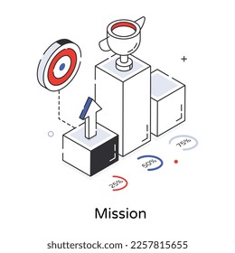 An isometric line icon of mission 