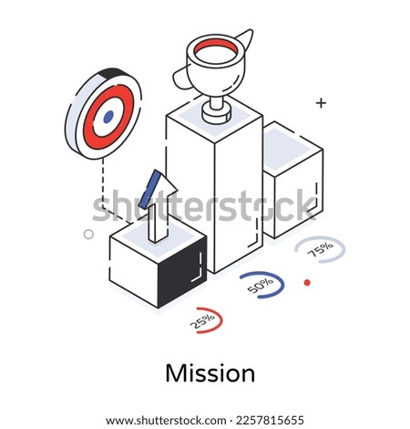 An isometric line icon of mission 