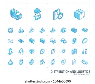 Conjunto de iconos de línea isométrica. Ilustración 3d vectorial colorida con Logística, negocio de entrega, símbolos de distribución. Servicio, exportación, envío, transporte pictograma colorido Aislado en blanco