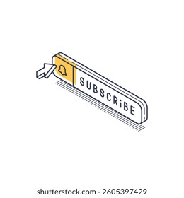Isometric line icon of a subscription button designed for digital platforms.