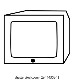 ícone de linha isométrica de uma televisão vintage com tela arredondada e botão único, isolado no fundo branco.