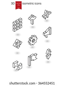 Isometric Line Icons. Stylized 3D Icons For Web And Mobile Devices. 