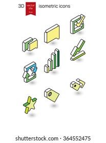 Isometric Line icons. Stylized 3D icons for web and mobile devices. 