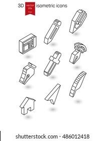 Isometric Line icons. Stylized 3D icons for web and mobile devices.