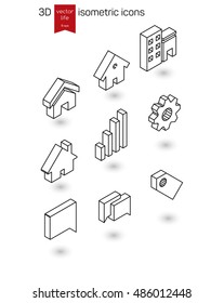 Isometric Line Icons. Stylized 3D Icons For Web And Mobile Devices.