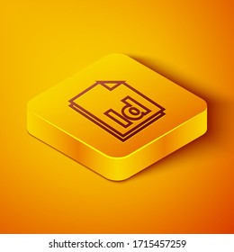 Isometrische Zeile ID Dateidokument Symbol einzeln auf orangefarbenem Hintergrund. Gelber Quadrat-Knopf. Vektorillustration-Illustration