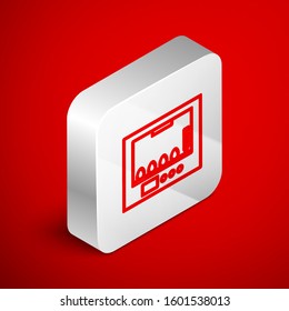 Isometric line Incubator for eggs icon isolated on red background. Silver square button. Vector Illustration