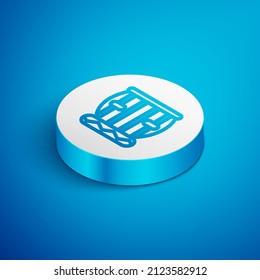 Isometric line Indian musical instrument tabla icon isolated on blue background. White circle button. Vector