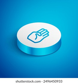 Isometric line Indian symbol hand icon isolated on blue background. White circle button. Vector