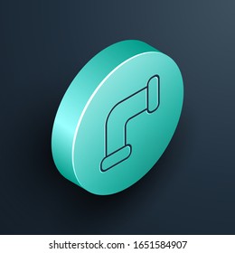 Línea isométrica Icono de tubería metálica de la industria aislado en fondo negro. Piezas de tubería de fontanería de diferentes formas. Botón circular turquesa.  Ilustración vectorial