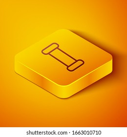 Isometric line Industry metallic pipe icon isolated on orange background. Plumbing pipeline parts of different shapes. Yellow square button. Vector Illustration