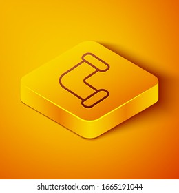 Isometric line Industry metallic pipe icon isolated on orange background. Plumbing pipeline parts of different shapes. Yellow square button. Vector Illustration