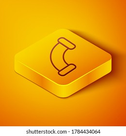 Isometric line Industry metallic pipe icon isolated on orange background. Plumbing pipeline parts of different shapes. Yellow square button. Vector Illustration