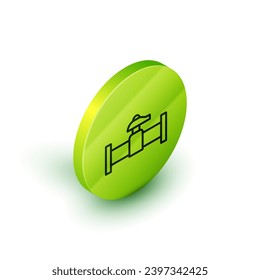Isometric line Industry metallic pipe and valve icon isolated on white background. Green circle button. Vector