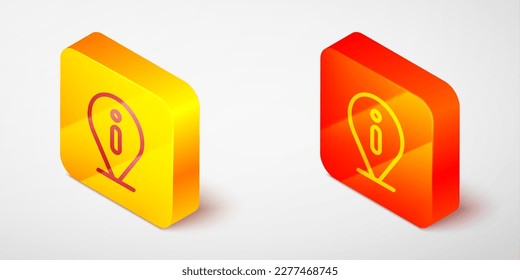 Isometric line Information icon isolated on grey background. Yellow and orange square button. Vector