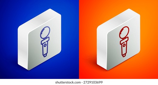 Isometrischer Linien-Joystick für Arcade-Maschine-Symbol einzeln auf blauem und orangefarbenem Hintergrund. Joystick-Gamepad. Silberner quadratischer Knopf. Vektorgrafik
