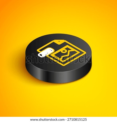 Isometric line JPG file document. Download image button icon isolated on yellow background. JPG file symbol. Black circle button. Vector