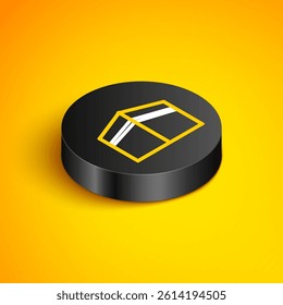 Isometric line Kaaba mosque icon isolated on yellow background. Kaaba hajj Mecca pray pilgrimage Ramadan Islam muslim mosque. Black circle button. Vector