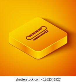 Isometric line Kayak and paddle icon isolated on orange background. Kayak and canoe for fishing and tourism. Outdoor activities. Yellow square button. Vector Illustration