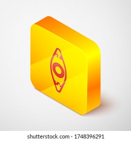 Isometric line Kayak and paddle icon isolated on grey background. Kayak and canoe for fishing and tourism. Outdoor activities. Yellow square button. Vector Illustration