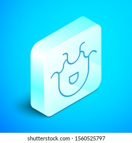 Isometric line Kitchen apron icon isolated on blue background. Chef uniform for cooking. Silver square button. Vector Illustration
