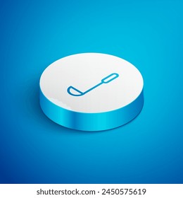 Isometric line Kitchen ladle icon isolated on blue background. Cooking utensil. Cutlery spoon sign. White circle button. Vector Illustration