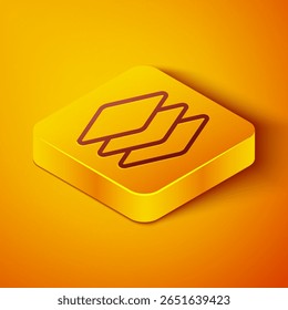 Isometrisches Liniensymbol einzeln auf orangefarbenem Hintergrund. Gelber quadratischer Knopf. Vektorgrafik