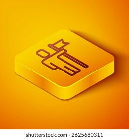 Isometric line Leader of a team of executives icon isolated on orange background. Yellow square button. Vector