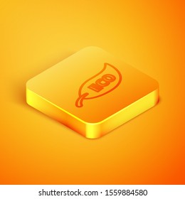 Isometric line Leaf Eco symbol icon isolated on orange background. Banner, label, tag, logo, sticker for eco green. Orange square button. Vector Illustration